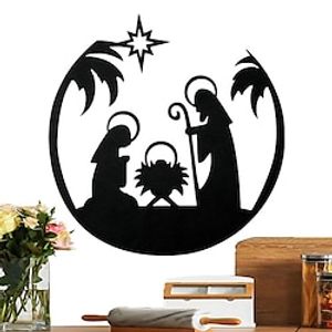 Metal Nativity Scene for Wall Iron Art Jesus' Birth Scene Wall Decoration Christmas Metal Pendant Nativity Silhouette Wall Decor Iron Crafts Scene of Jesus' Birth Wall Nativity Belen Decoration miniinthebox