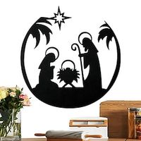 Metal Nativity Scene for Wall Iron Art Jesus' Birth Scene Wall Decoration Christmas Metal Pendant Nativity Silhouette Wall Decor Iron Crafts Scene of Jesus' Birth Wall Nativity Belen Decoration miniinthebox - thumbnail