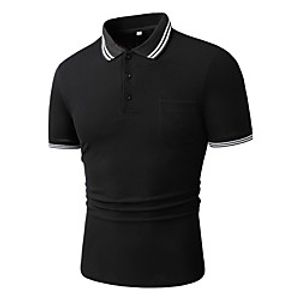 Men's Polo Other Prints Solid Colored Short Sleeve Casual Tops Cotton Black Lightinthebox