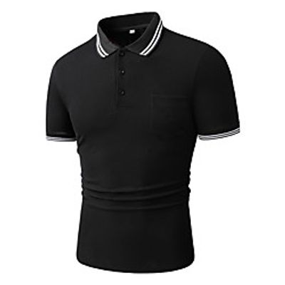Men's Polo Other Prints Solid Colored Short Sleeve Casual Tops Cotton Black Lightinthebox