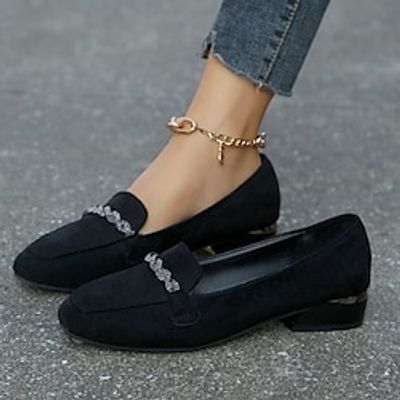 Women's Flats Slip-Ons Ballerina Plus Size Outdoor Daily Rhinestone Flat Heel Round Toe Elegant Vacation Vintage Faux Leather Loafer Black Lightinthebox
