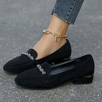 Women's Flats Slip-Ons Ballerina Plus Size Outdoor Daily Rhinestone Flat Heel Round Toe Elegant Vacation Vintage Faux Leather Loafer Black Lightinthebox - thumbnail