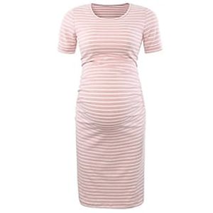 Women's Maternity Dress Casual Dress T Shirt Dress Tee Dress Stripe Maxi long Dress Short Sleeve Print Crew Neck Fashion Outdoor Black Pink Light Grey Spring Summer S M L XL Lightinthebox