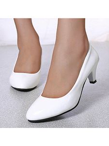 Plain Stiletto Low Heeled Round Toe Basic Formal Pumps