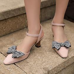 Women's Heels Lolita Work Daily Plaid Bowknot Buckle Stiletto Pointed Toe Elegant Vintage PU Ankle Strap Black Yellow Pink Lightinthebox