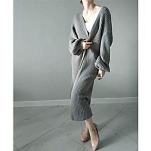 Women's Cardigan Classic Style Solid Color Casual Long Sleeve Sweater Cardigans Open Front Fall Winter Grey khaki miniinthebox