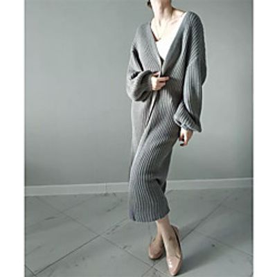 Women's Cardigan Classic Style Solid Color Casual Long Sleeve Sweater Cardigans Open Front Fall Winter Grey khaki miniinthebox