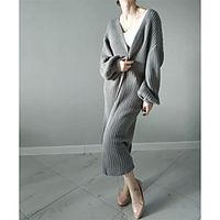 Women's Cardigan Classic Style Solid Color Casual Long Sleeve Sweater Cardigans Open Front Fall Winter Grey khaki miniinthebox - thumbnail