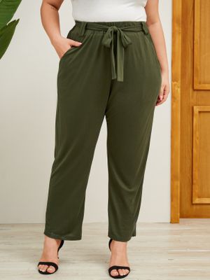 YOINS Plus Size Army Green Belt Design Pants YOINS Plus Size Army Green Belt Design Pants