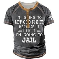 Men's Henley Shirt Tee T shirt Tee 3D Print Graphic Patterned Letter Henley Street Casual Patchwork Button-Down Short Sleeve Tops Designer Basic Essential Classic Comfortable Black Blue Gray  Summer Lightinthebox - thumbnail