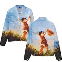Inspired by One Piece Luffy Cosplay Anime Cartoon Cloth Denim Jacket Harajuku Graphic Coat For Women's Men's Unisex Couple's miniinthebox - thumbnail