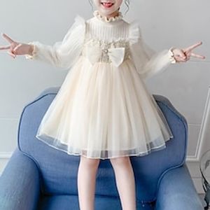 Kids Girls' Dress Solid Color A Line Dress Knee-length Dress Party Cotton Long Sleeve Beautiful Dress 3-12 Years Winter Pink White  Fall  Sweet Lightinthebox