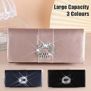 Women's Clutch Evening Bag Wristlet Polyester Party Christmas Holiday Buckle Crystals Chain Large Capacity Lightweight Solid Color Black Pink Blue miniinthebox