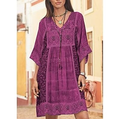 Women's A Line Dress Short Mini Dress Fuchsia 34 Length Sleeve Floral Print Spring Summer V Neck Fashion Modern 2022 S M L XL 2XL 3XL Lightinthebox