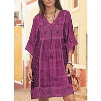 Women's A Line Dress Short Mini Dress Fuchsia 34 Length Sleeve Floral Print Spring Summer V Neck Fashion Modern 2022 S M L XL 2XL 3XL Lightinthebox - thumbnail