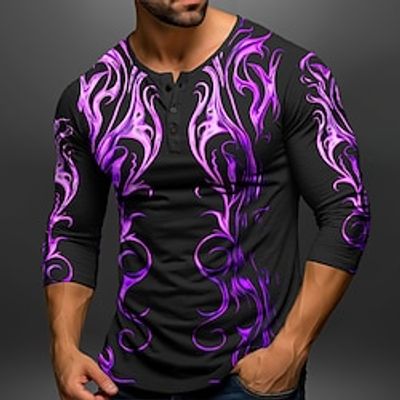 Graphic Abstract Viking Fashion Daily Casual Men's 3D Print Henley Shirt Casual Holiday Going out T shirt Blue Purple Orange Long Sleeve Henley Shirt Spring   Fall Clothing Apparel S M L XL XXL 3XL Lightinthebox