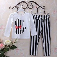 Kids Toddler Girls' T-shirt  Pants Clothing Set 2 Pieces Long Sleeve White Cat Animal Bow Print Daily Wear Basic Cute 2-6 Years miniinthebox - thumbnail