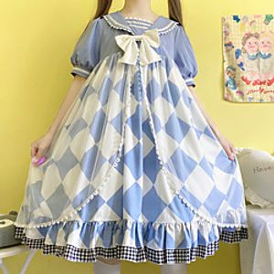 Lolita Casual Lolita Dress Women's Japanese Cosplay Costumes Blue  White Print Short Sleeve Midi Lightinthebox
