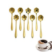 KCASA KC-FS04 Gold Flower Shape Stainless Steel Coffee Sugar Spoon Teaspoons Ice Cream Tableware