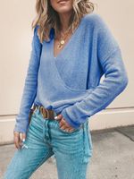 Crossed Front Design Knit V-neck Long Sleeves Knit Top - thumbnail