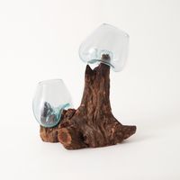 Double Hand Blown Glass Vase with Driftwood - 20x20x40 cms Double Hand Blown Glass Vase with Driftwood - 20x20x40 cms