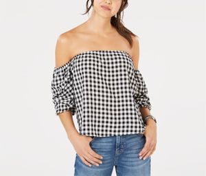 Juniors Off-The-Shoulder Gingham Tops  Black/White