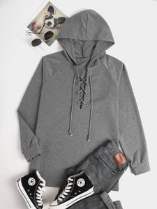 Criss-cross Lace-up V-neck Long Sleeves Sweatshirt