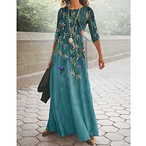 Women's A Line Dress Maxi long Dress Green 34 Length Sleeve Floral Print Spring Summer Crew Neck Casual Modern 2022 S M L XL XXL Lightinthebox