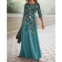 Women's A Line Dress Maxi long Dress Green 34 Length Sleeve Floral Print Spring Summer Crew Neck Casual Modern 2022 S M L XL XXL Lightinthebox - thumbnail