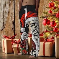 Men's Christmas Pants Trousers Beach Pants Drawstring Elastic Waist 3D Print Skull Graphic Prints Christmas Comfort Breathable Casual Daily Holiday Streetwear Classic Style Green Black Lightinthebox - thumbnail