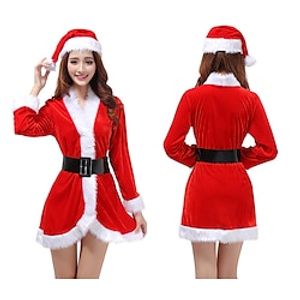 Santa Suit Santa Claus Mrs.Claus Outfits Christmas Dress Santa Clothes Vacation Dress Women's Cosplay Costume Christmas Christmas Carnival Masquerade Adults' Party Christmas New Year Eve Velvet Dress miniinthebox