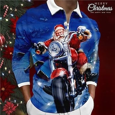 Santa Claus Abstract Men's 3D Print Zip Polo Golf Polo Outdoor Casual Daily Streetwear Christmas Polyester Long Sleeve Turndown Zip Polo Shirts Blue Fall Winter S M L Lapel Polo miniinthebox Santa Claus Abstract Men's 3D Print Zip Polo Golf Polo Outdoor Casual Daily Streetwear Christmas Polyester Long Sleeve Turndown Zip Polo Shirts Blue Fall Winter S M L Lapel Polo miniinthebox