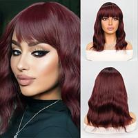 Synthetic Wig Natural Wave Deep Wave Bob Neat Bang Wig 16 inch Dark Red Synthetic Hair Women's Burgundy Lightinthebox