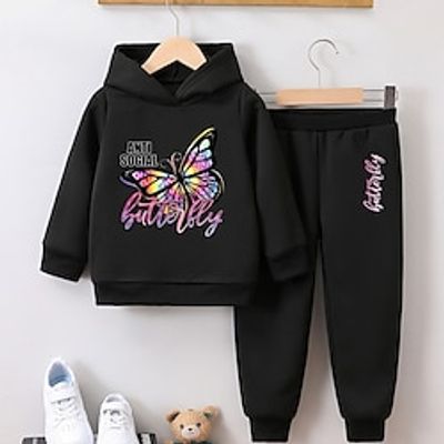2 Pieces Kids Girls' Graphic Pants Suit Set Long Sleeve Active School 7-13 Years Spring Black Pink Red Lightinthebox