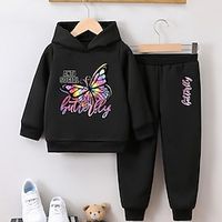 2 Pieces Kids Girls' Graphic Pants Suit Set Long Sleeve Active School 7-13 Years Spring Black Pink Red Lightinthebox - thumbnail