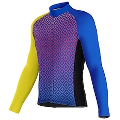 21Grams Men's Cycling Jersey Long Sleeve Bike Top with 3 Rear Pockets Mountain Bike MTB Road Bike Cycling Breathable Quick Dry Moisture Wicking Reflective Strips Blue Geometic Polyester Spandex Sports Lightinthebox