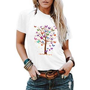 Women's Butterfly T shirt Graphic Butterfly Print Round Neck Basic Tops 100% Cotton White Black Khaki Lightinthebox