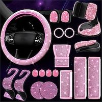 19 Pack Bling Car Accessories for Women, Steering Wheel Cover Universal Fit 14-15 Inch, Bling Car Seat Belt Covers, Bling Gear Shift Cover, Bling Phone Holder, Rhinestone Cup Coasters miniinthebox - thumbnail