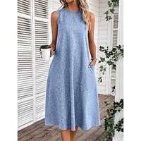 Women's Casual Dress Tank Dress Summer Dress Midi Dress Pocket Vacation Teddy Fleece Streetwear Crew Neck Sleeveless Pink Navy Blue Dark Grey Color Lightinthebox