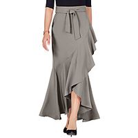 Women's Date Vacation Basic Streetwear Skirts Solid Colored Drawstring Ruffle Blushing Pink Green Light gray miniinthebox - thumbnail