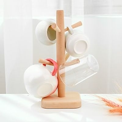 6 Hooks Mug Holder TreeWooden Cup Holder Mug Tree Holder Rack Tabletop Holder Mug Cup Tree Tea Coffee Cup Mug Hoooks Lightinthebox