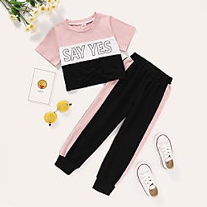 Kids Toddler Girls' Clothing Set Short Sleeve Blushing Pink Color Block Print Daily Wear Active Regular Above Knee 2-8 Years Lightinthebox