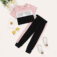 Kids Toddler Girls' Clothing Set Short Sleeve Blushing Pink Color Block Print Daily Wear Active Regular Above Knee 2-8 Years Lightinthebox - thumbnail