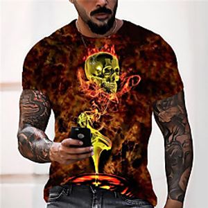 Men's Unisex T shirt 3D Print Graphic Prints Skull Skeleton Crew Neck Daily Holiday Print Short Sleeve Tops Casual Designer Big and Tall Brown / Summer miniinthebox
