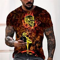 Men's Unisex T shirt 3D Print Graphic Prints Skull Skeleton Crew Neck Daily Holiday Print Short Sleeve Tops Casual Designer Big and Tall Brown / Summer miniinthebox - thumbnail