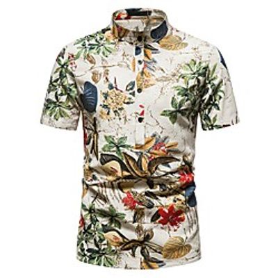 Men's Shirt Graphic Short Sleeve Casual Tops Fashion Vintage Hawaiian Beige miniinthebox