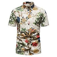 Men's Shirt Graphic Short Sleeve Casual Tops Fashion Vintage Hawaiian Beige miniinthebox - thumbnail