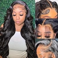 26 Inch Body Wave Lace Front Wigs Human Hair 180% Density 13x6 HD Lace Wigs Pre Plucked Human Hair Wigs for Black Women Natural Black Lightinthebox - thumbnail