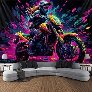 Blacklight Tapestry UV Reactive Glow in the Dark Cool Woman Motorcycle Trippy Misty Nature Landscape Hanging Tapestry Wall Art Mural for Living Room Bedroom miniinthebox