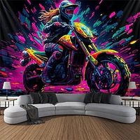 Blacklight Tapestry UV Reactive Glow in the Dark Cool Woman Motorcycle Trippy Misty Nature Landscape Hanging Tapestry Wall Art Mural for Living Room Bedroom miniinthebox - thumbnail